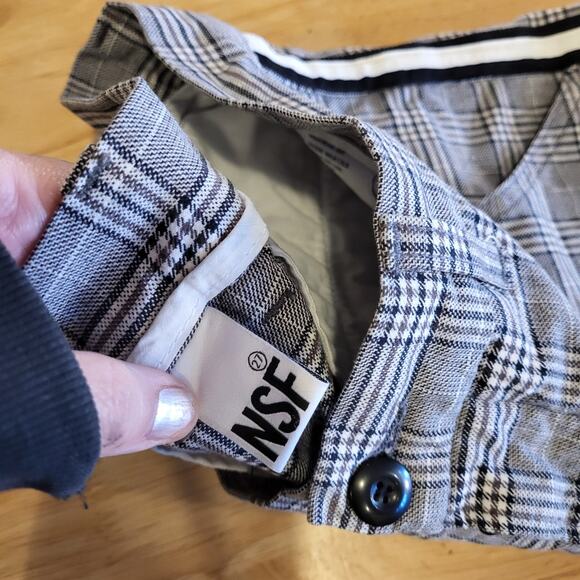 NSF 100% Cotton Plaid Pants Distressed Hem Side Stripe Size 30 Waist - Picture 7 of 15